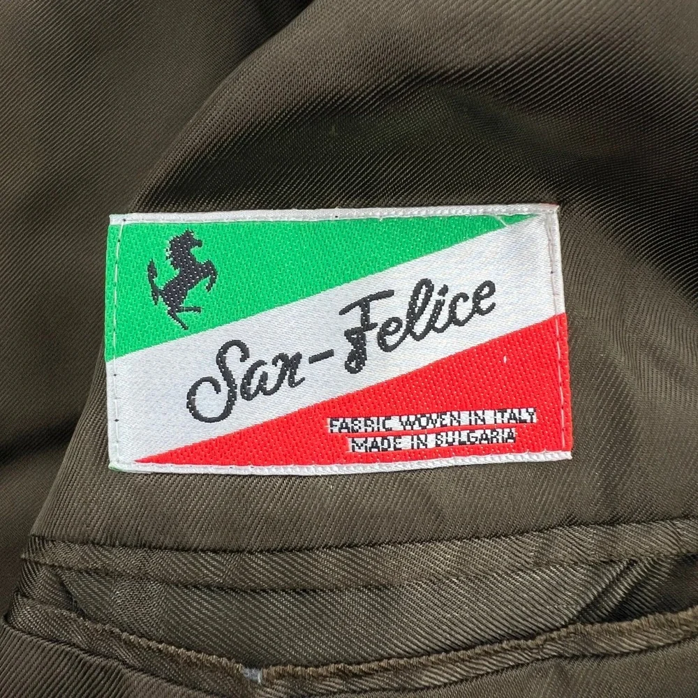 VTG Sar-Felice Bomber Jacket Mens L Green Wool Cashmere Full Zip Italian Fabric